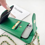 Leather Phone Wallet Chain Shoulder Purse Diamond Quilit Mini Crossbody Bag