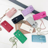 Leather Phone Wallet Chain Shoulder Purse Diamond Quilit Mini Crossbody Bag