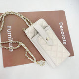 Leather Phone Wallet Chain Shoulder Purse Diamond Quilit Mini Crossbody Bag