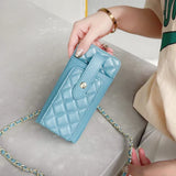Leather Phone Wallet Chain Shoulder Purse Diamond Quilit Mini Crossbody Bag