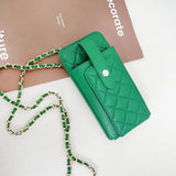 Leather Phone Wallet Chain Shoulder Purse Diamond Quilit Mini Crossbody Bag