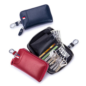 Leather Key Chain Key Holder Zipper Wallet Pouch Purse