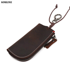 Vintage Leather Key Holder Wallet Men Zipper Car Key Ring Case Pouch