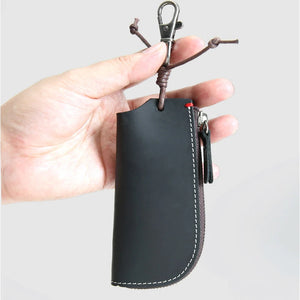 Vintage Leather Key Holder Wallet Men Zipper Car Key Ring Case Pouch