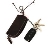 Vintage Leather Key Holder Wallet Men Zipper Car Key Ring Case Pouch
