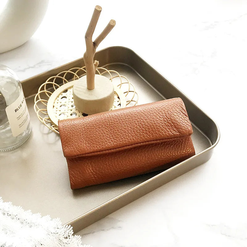 Leather Key Holder Wallet Money Clips 2-in-1 Mini Zipper Key Case