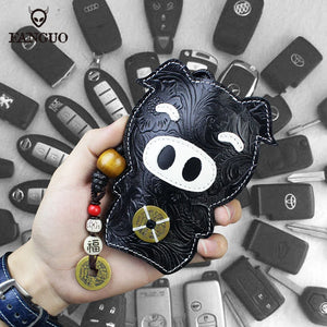 Women's Cowhide Key Wallet Smart Key Holder Pouch Housekeeper Soft Bag