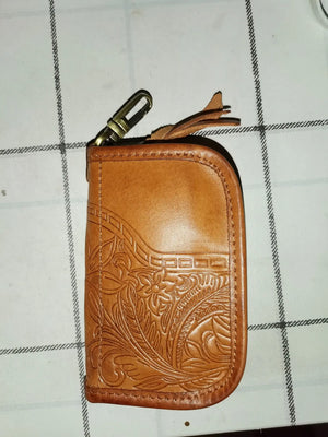 Vintage Zipper Leather Key Wallet Men Women
