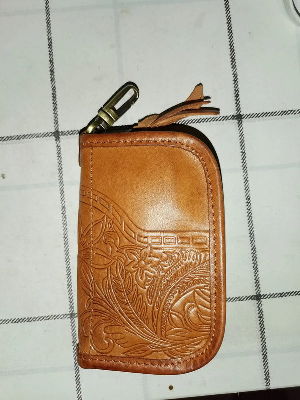 Vintage Zipper Leather Key Wallet Men Women