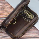 Vintage Zipper Leather Key Wallet Men Women