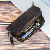 Vintage Zipper Leather Key Wallet Men Women