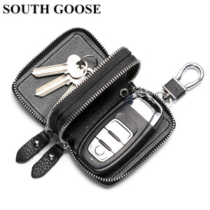 Leather Key Wallets Double Zipper Car Key Holder Men Business Keys Organizer