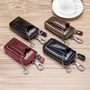 Leather Key Wallets Men Cowhide Key Holders Multifunction Zipper
