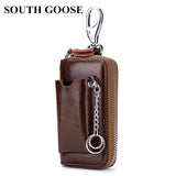 Leather Key Wallets Men Car Key Holders Cowhide Multifunction Zipper