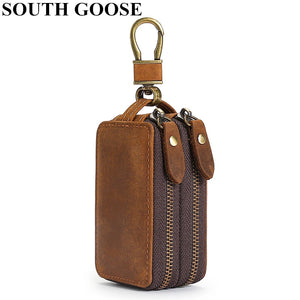 Leather Key Wallets Men Car Key Holders Double Zipper Home Key Case Women
