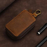 Leather Key Wallets Men Car Key Holders Double Zipper Home Key Case Women