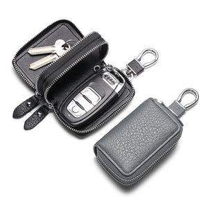 Leather Key Wallets Unisex Key Bag Double Zipper Keychain Case