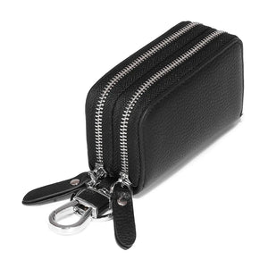 Unisex Leather Key Wallets Double Zipper Keychain Case