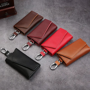 Leather Keychain Men Women Solid Keyrings Package Hasp Keys Organizer