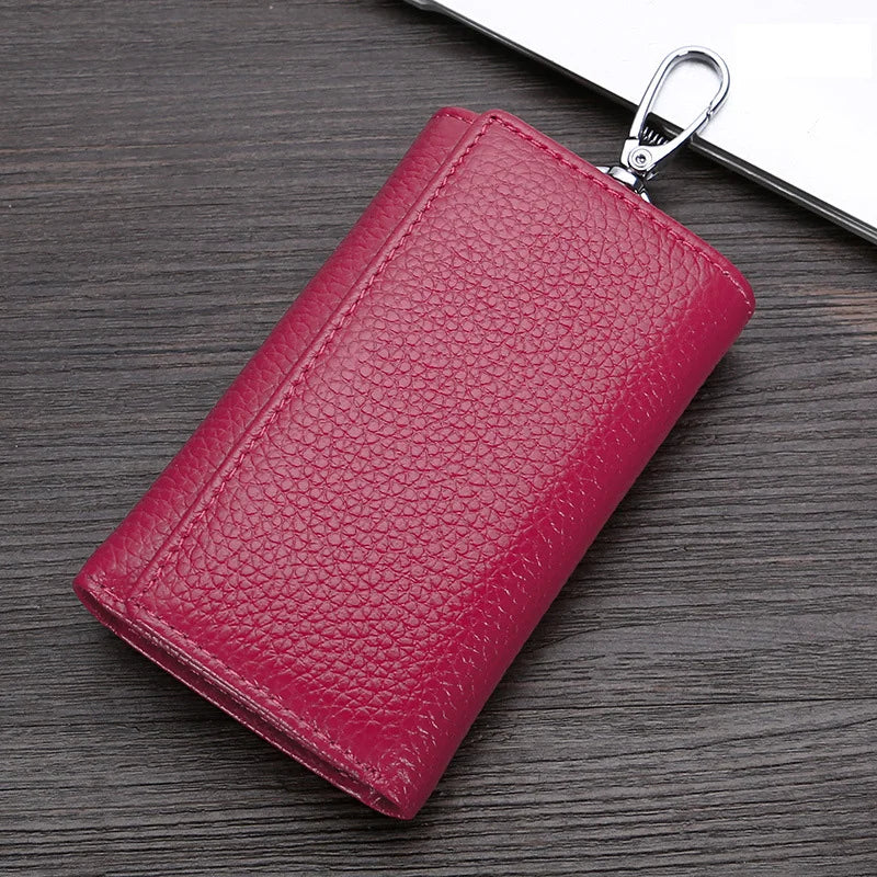 Leather Keychain Wallet Solid Multifunctional Key Case Cow Leather Key Wallet