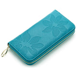 Flower Embossed Cowhide Long Wallet Zipper Clutch Bag for Women