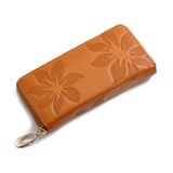 Flower Embossed Cowhide Long Wallet Zipper Clutch Bag for Women