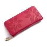 Flower Embossed Cowhide Long Wallet Zipper Clutch Bag for Women