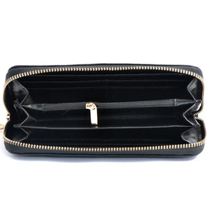 Flower Embossed Cowhide Long Wallet Zipper Clutch Bag for Women