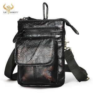 Leather Men Multi-function Coffee Small Crossbody Shoulder Bag