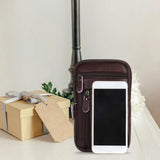 Leather Men Shoulder Bag Business Casual Phone Pouch Solid Small Zipper
