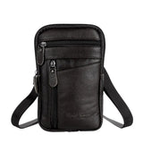 Leather Men Shoulder Bag Business Casual Phone Pouch Solid Small Zipper