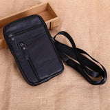 Leather Men Shoulder Bag Business Casual Phone Pouch Solid Small Zipper