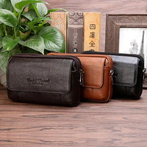 Leather Men Small Hip Waist Bags Male Fanny Pack Phone Pouch Bum Belt Bag