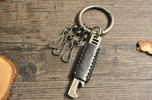 Leather Keychain Ring With Bottle Opener