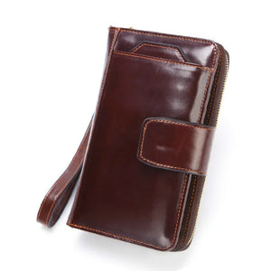 Vintage Leather Men Wallet Long Clutch Phone Pocket Man Purse