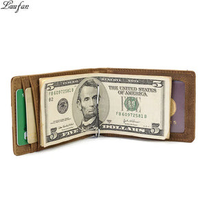 Slim Crazy Horse Leather Money Clip Wallet
