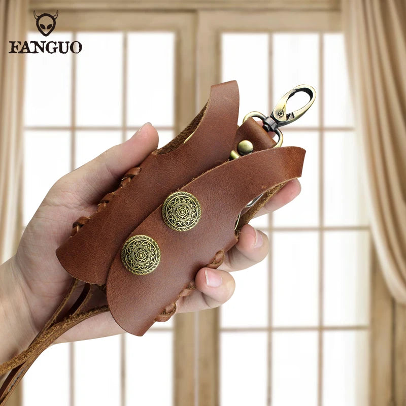 Men's Leather Key Wallet Car Smart Key Holder Housekeeper Key Case Pouch