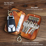 Leather Men's Key Wallet Vintage Smart Key Holder Housekeeper Key Cover Keychain
