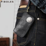 Leather Men's Key Wallet Vintage Smart Key Holder Housekeeper Key Cover Keychain