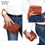 Leather Men's Long Clutch Wallet Oil Wax Cowhide Purse