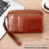 Leather Men's Long Clutch Wallet Oil Wax Cowhide Purse