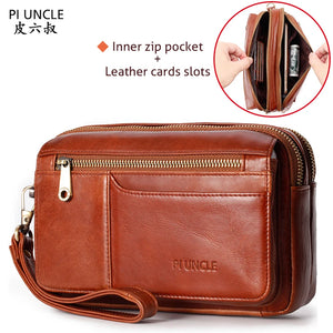 Leather Men's Long Clutch Wallet Oil Wax Cowhide Purse