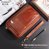 Leather Men's Long Clutch Wallet Oil Wax Cowhide Purse