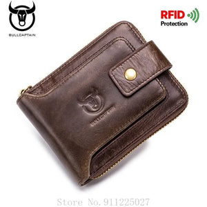 Leather Men's Short Horizontal Wallet Multi-function RFID Purse