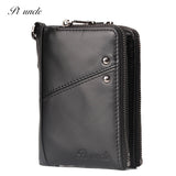 Men's Thin Leather Wallet High Oil Wax Cowhide Short Zipper Cards Purse