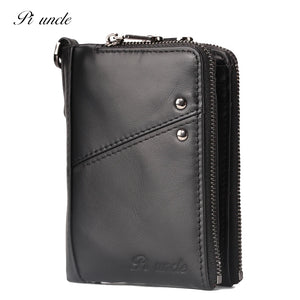 Men's Thin Leather Wallet High Oil Wax Cowhide Short Zipper Cards Purse