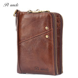 Men's Thin Leather Wallet High Oil Wax Cowhide Short Zipper Cards Purse