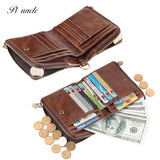 Men's Thin Leather Wallet High Oil Wax Cowhide Short Zipper Cards Purse