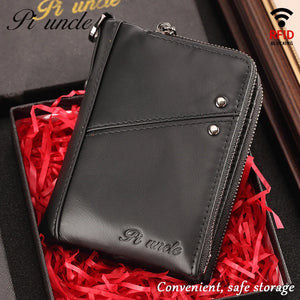 Men's Thin Leather Wallet High Oil Wax Cowhide Short Zipper Cards Purse