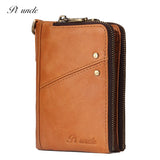 Men's Thin Leather Wallet High Oil Wax Cowhide Short Zipper Cards Purse